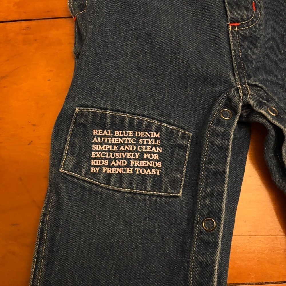 Vintage Kids French Toast 90s Jeans Denim Patchwork Overalls Size 18M - Picture 4 of 8